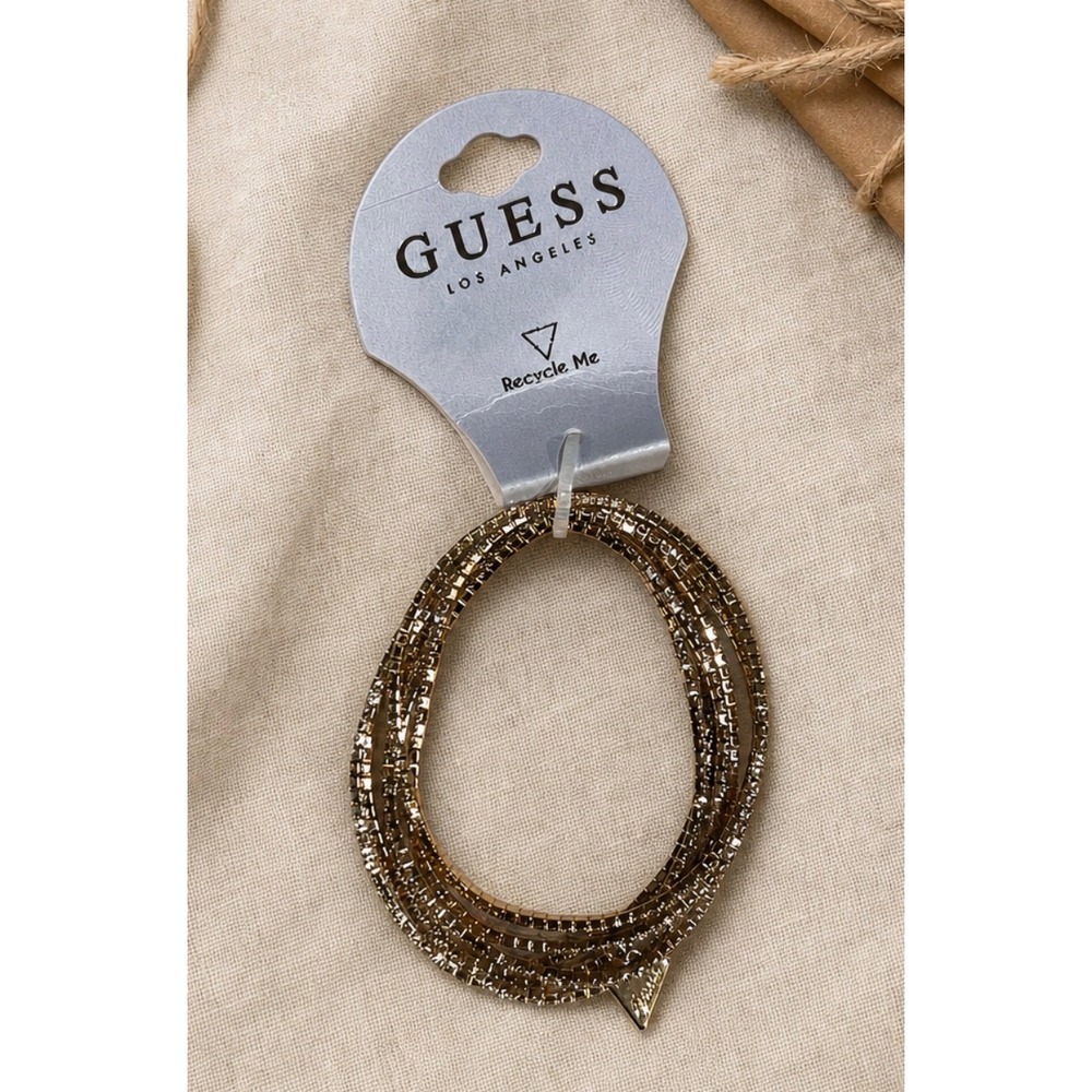 GUESS Los Angeles Gold Tone Multi Strand Beaded Stretch Bracelet Set NWT
